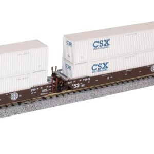 Discover the N Gunderson Maxi-Iv BNSF Original Logo Well Car Set with CSX Container